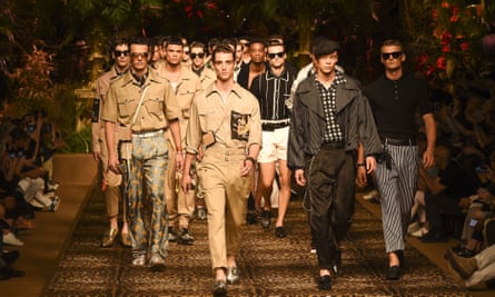 Models on the catwalk for Dolce &amp; Gabbana’s spring/summer 2020 show, part of Milan fashion week men’s.
