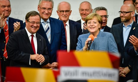 The German chancellor, Angela Merkel, with Joachim Herrmann and Armin Laschet