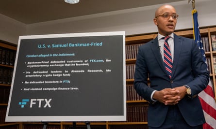 US attorney Damian Williams speaks to the media regarding the indictment of Samuel Bankman-Fried in December 2022.