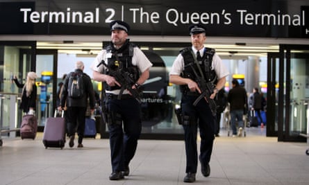 Armed police patrol at Heathrow airport