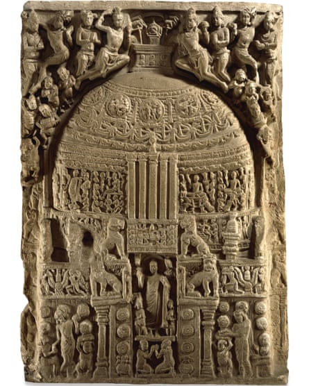British Museum display includes a limestone slab carved 2,000 years ago for a Buddhist shrine.