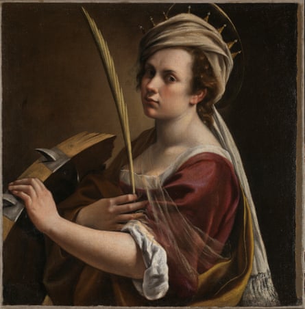 Woman holding a quill with one hand and the open lid of a trunk in the other in period dress