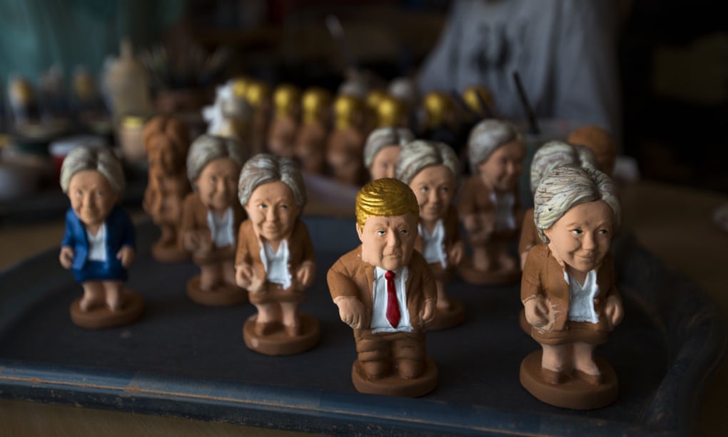 Clay miniatures of Hillary Clinton and Donald Trump at a factory in Torroella de Montgri, Spain.