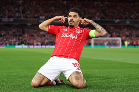 Morgan Gibbs-White celebrates by putting his fingers in his ears