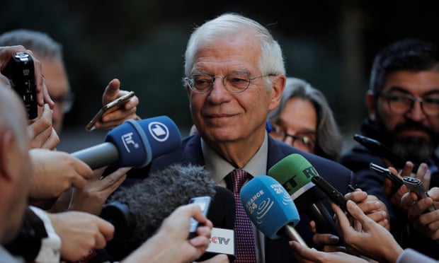 The Spanish foreign minister, Josep Borrell,
 speaking to media.