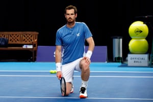 Andy Murray takes a knee, in solidarity with the BLM movement, ahead of his match against Liam Broady on day 1 of Schroders Battle of the Brits in London on 23 June