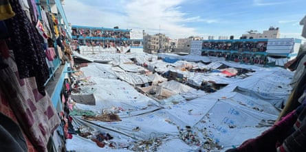 Dozens of tents for displaced people in the courtyard of a school in Gaza.