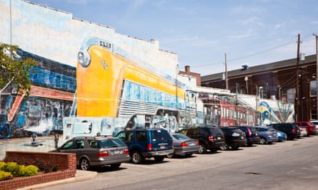 Trains, a mural painted on a building in the Short North neighbourhood of Columbus, Ohio.