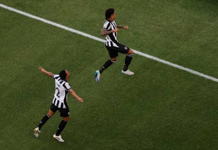 Vitinho and Igor Jesus celebrate as Botafogo score against the Seattle Sounders.