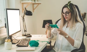Young woman learning knitting
