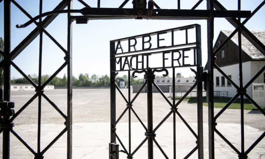 A replica of the iron gate with the slogan ‘Arbeit macht frei' (Work will set you free) at the entrance to the Nazi concentration camp memorial site in Dachau, near Munich, Germany.