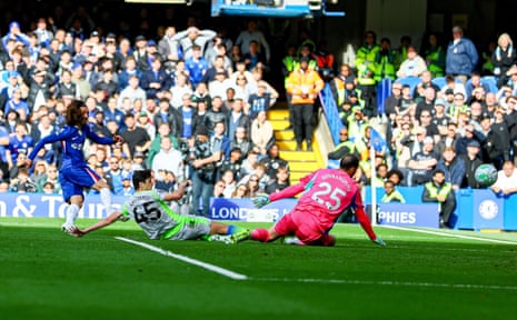 Marc Cucurella of Chelsea scores but his effort is ruled out by VAR.