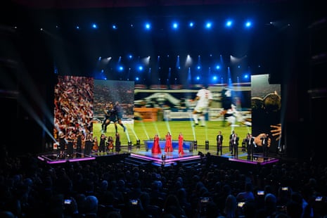 Musicians perform during the Champions League 2026/27: league phase draw.