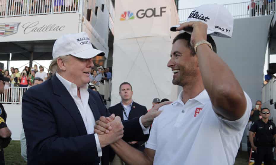 Donald Trump congratulates Adam Scott on winning the 2016 WGC event at the Republic presidential candidate’s course at Doral in Florida