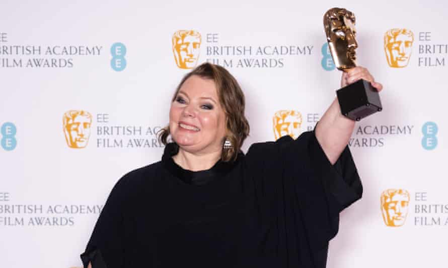Joanna Scanlan poses in the winners room after winning best actress for After Love.