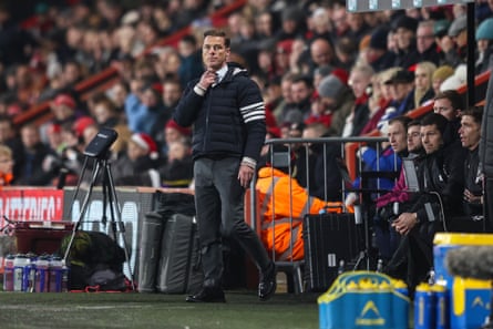 Burnley manager Scott Parker watches the action during their game against Bournemouth in December.