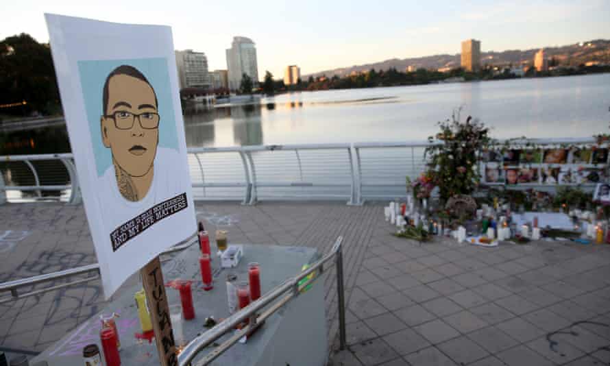 A memorial to Sean Monterrosa, George Floyd and other victims of police violence is seen at Lake Merritt in Oakland, Calif., on Monday, June 8, 2020.