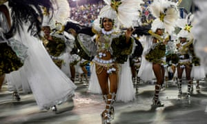 Members of Mocidade Independente de Padre Miguel perform during carnival.