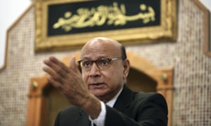 Khizr Khan speaks at the Masjid William Salaam mosque during a campaign stop for Hillary Clinton in Norfolk, Virginia.