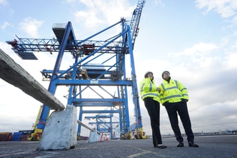 Keir Starmer and shadow chancellor Rachel Reeves during a visit to Tilbury freeport in Essex this morning.