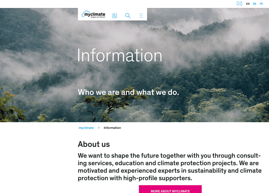 Screengrab of MyClimate website