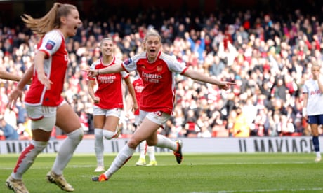 Alessia Russo celebrates her goal at the Emirates Stadium in front of a sold-out crowd