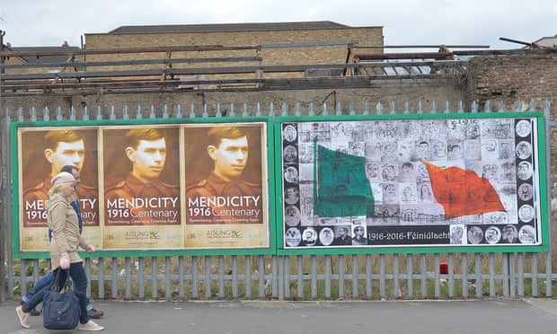 Posters and wall paintings in Dublin, commemorating the Easter uprising