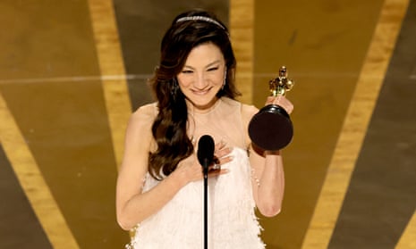 Michelle Yeoh accepts the Best Actress award for Everything Everywhere All at Once onstage during the 95th Annual Academy Awards in Hollywood, California.