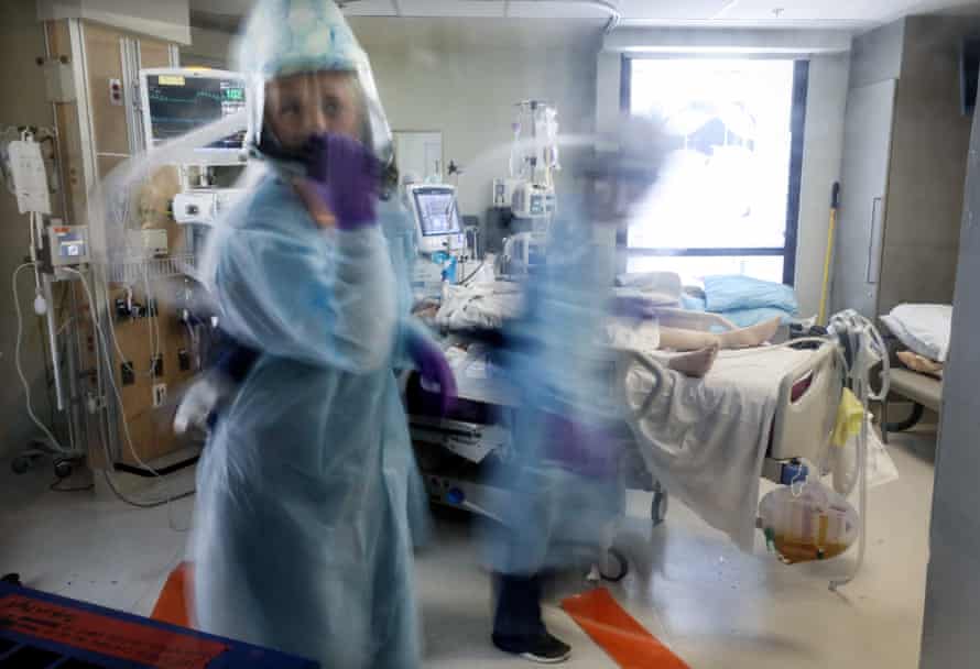 Nurses in an ICU ward at the Sharp Grossmont hospital in San Diego.