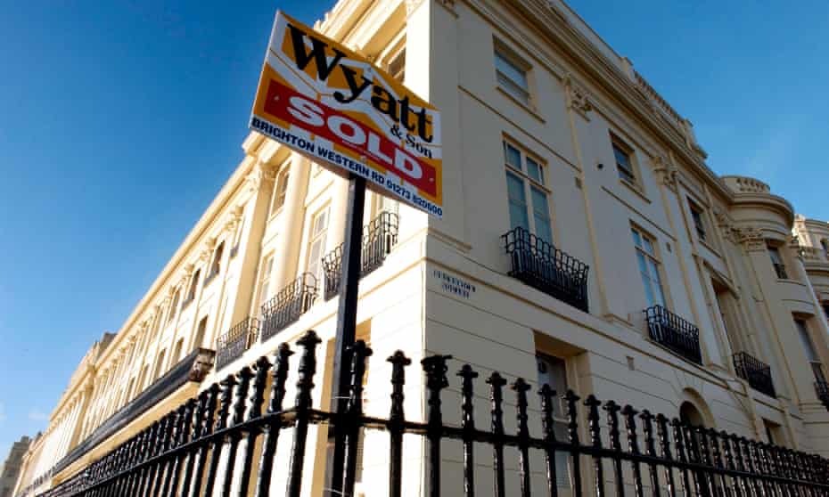 A house sold sign on a period home in Brunswick Terrace, Hove, East Sussex