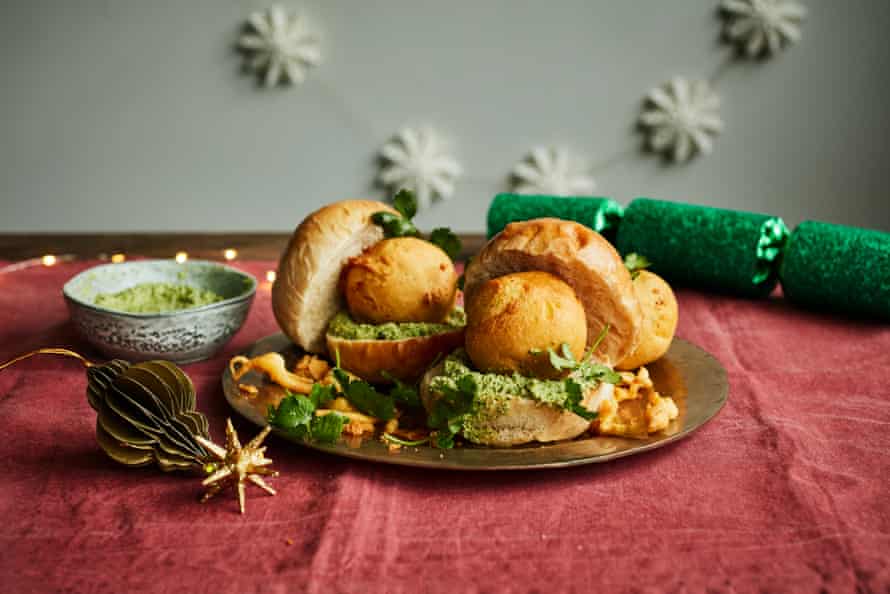 Meera Sodha’s vada pav with coriander and peanut chutney.