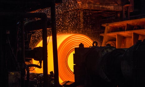 A hot coil is wound and prepared at Tata Steel, Port Talbot, south Wales