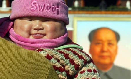 An image from 2002 of a chubby baby in Tiananmen Square, Beijing
