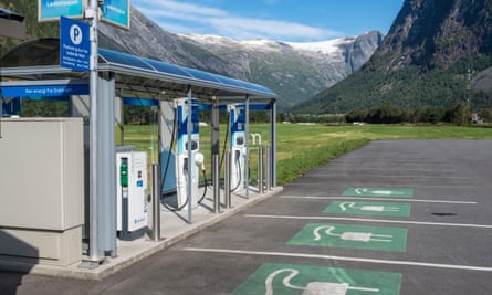 Charging station for electric cars in Norway, where EVs make up 90% of the market.