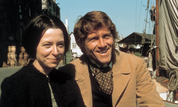 Anne Stallybrass and Peter Gilmore as Anne and James Onedin in an 1971 episode of The Onedin Line. The couple married in real life in 1987 and named their Devon home Onedin House.