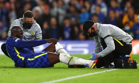 Romelu Lukaku receives medical treatment during Chelsea’s win over Malmö