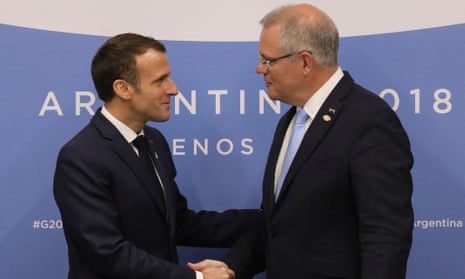 French President Emmanuel Macron and Scott Morrison in 2018.