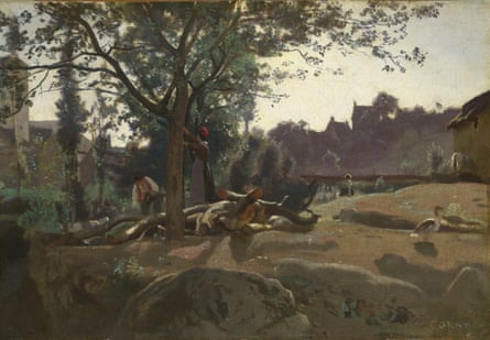 Jean-Baptiste-Camille Corot, Peasants under the Trees at Dawn, about 1840-5