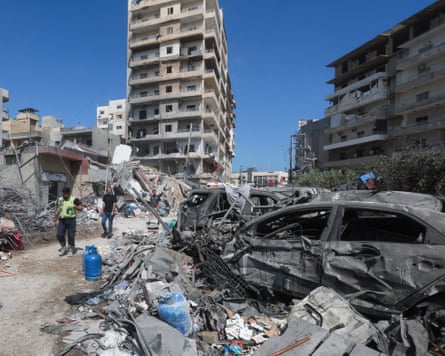Damaged cars and buildings
