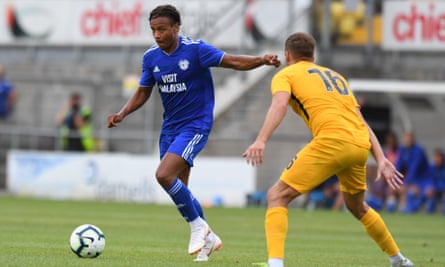 Cardiff City’s Bobby Reid takes on Torquay in a friendly