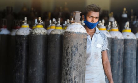 Oxygen cylinders to be shipped to hospitals on the outskirts of Hyderabad.