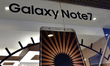 Samsung’s Galaxy Note 7, production of which has been halted after reports its battery can overheat and catch fire. 