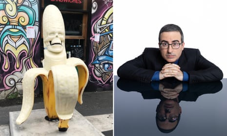 John Oliver and Banana statue composition