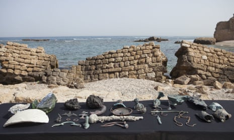 A selection of the artefacts, which were presented by the Israel Antiquities Authority in Caesarea, Israel.