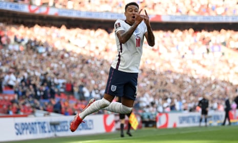 Jesse Lingard celebrates after scoring England’s first goal in the 4-0 win over Andorra.