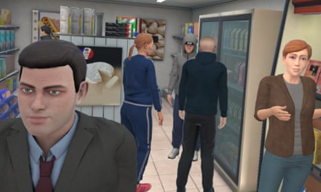 Shop scene with realistic virtual characters.