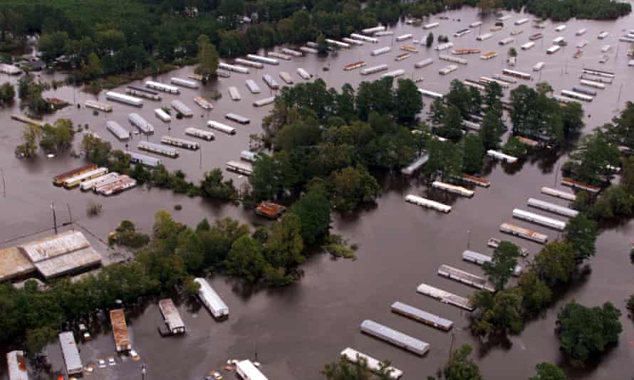 Dozens of homes are shown partially submerged in Princeville, North Carolina, in September 2020.