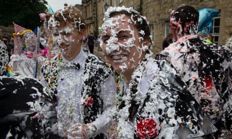 Oxford University students celebrate the end of their final exams