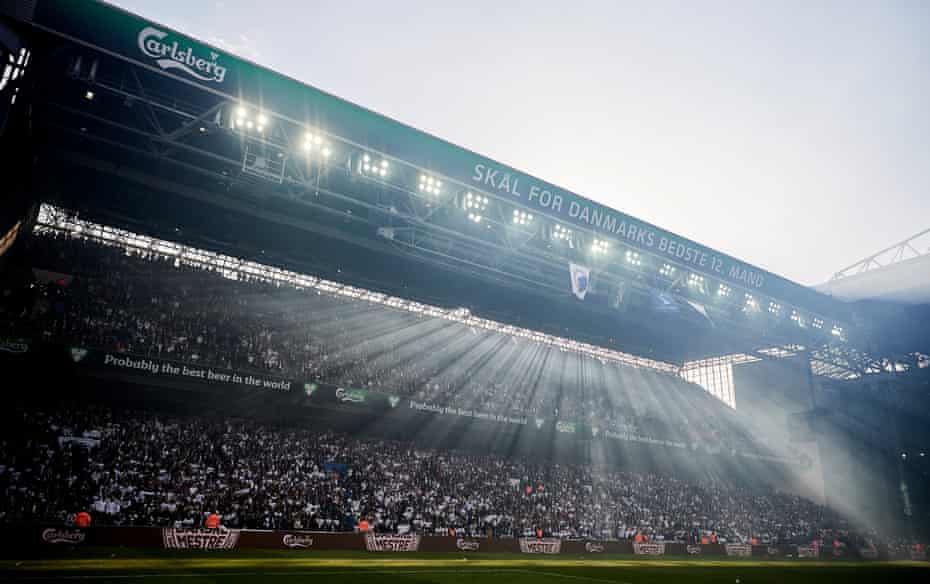 Light streams through the stand at the Parken Stadium.