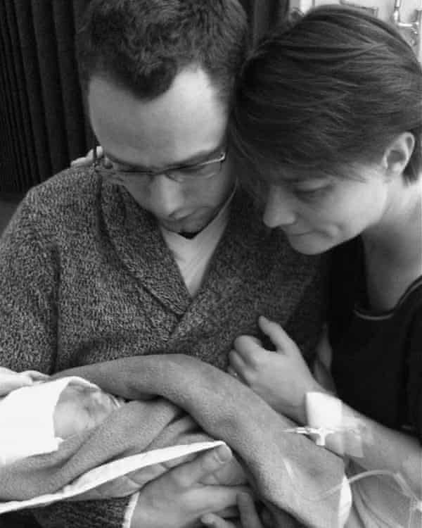 Katie Allen and her husband, Ralph, and Finn in a picture taken by the midwife.